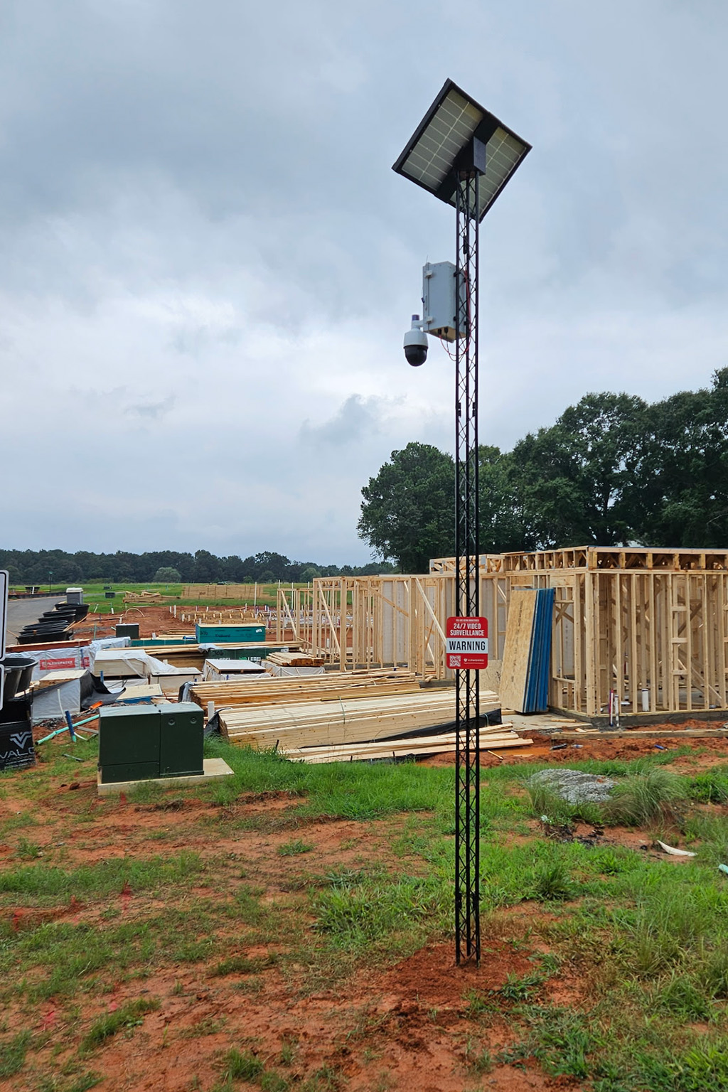 KamGard Watchtower solar-powered security camera deployed at a construction site